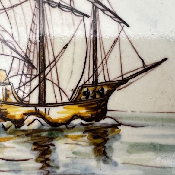 Portuguese Tile Ship Caravela Secula Handpainted Battistini de Maria de Portugal - Picture 10 of 12